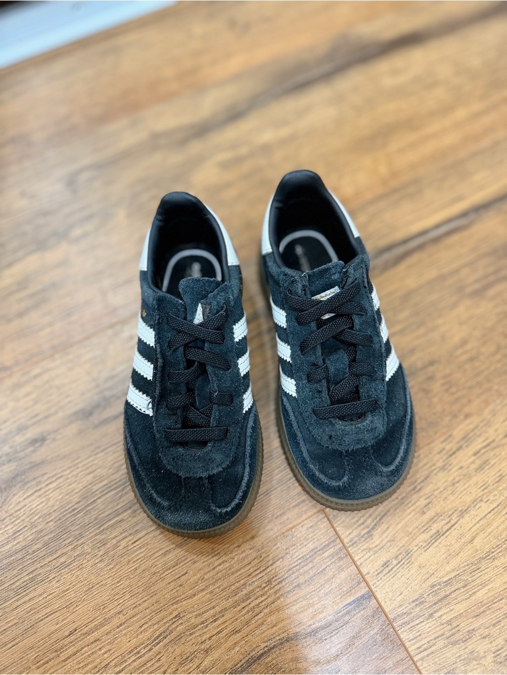 adidas Black Suede Kids Sneakers with White Stripes